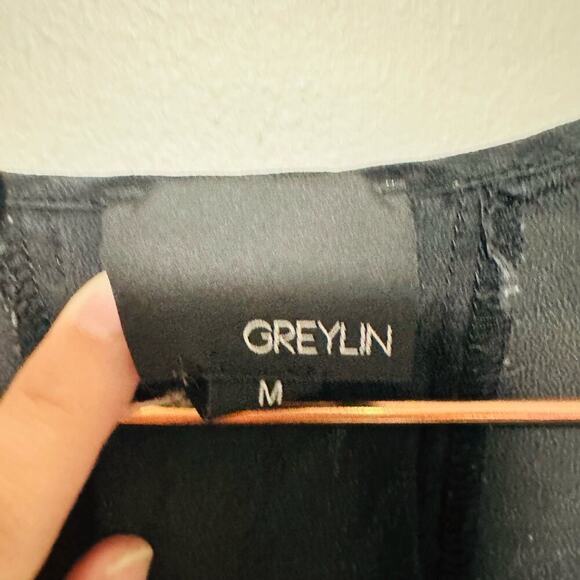 Greylin Dark Blue Cinch Waist Pockets Ribbed Crewneck Midi Dress Size Medium - Picture 5 of 6